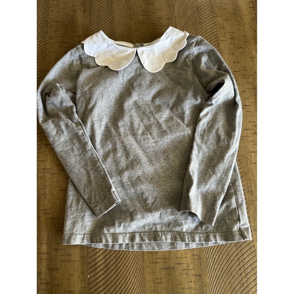 Jacadi Paris Gray Long Sleeve Top with Scalloped White Peter Pan Collar Size 8Y